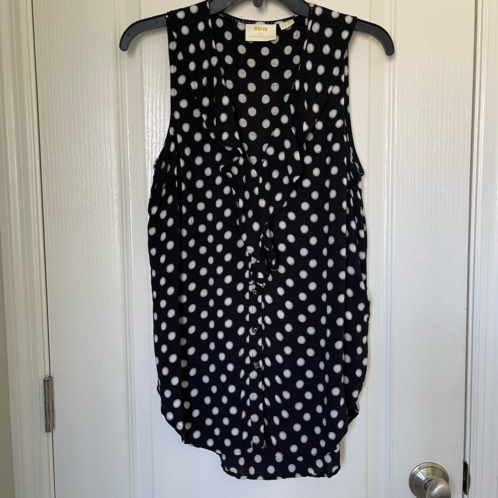 Anthropologie Maeve Button Up Polka Dot Blouse Size 6